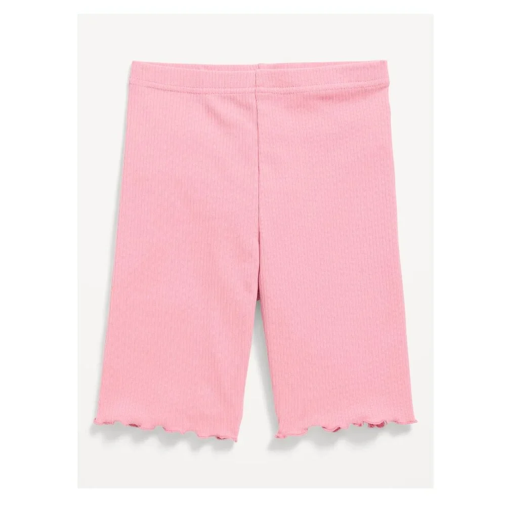 Ribbed Lettuce-Edge Biker Shorts for Girls in Pink M